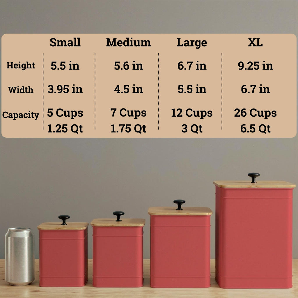 Kitchen Canisters for Countertop Set of 4 w/ Chalkboard Labels & Marker Pen | Airtight Easy Open Bamboo Lids, Dent-Resistant Thick Metal, Customizable Chalkboard Labels, Marker Pen Included, Set of 4