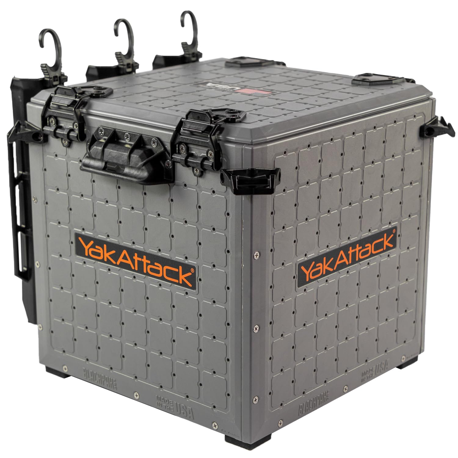 YakAttack BlackPak Pro 13" x 13" Fishing Crate with 3 Rod Holders - Battleship Grey | Compact Tackle Storage Box & Gear Organizer for Kayaks | Lightweight, Durable & Customizable Marine Accessory