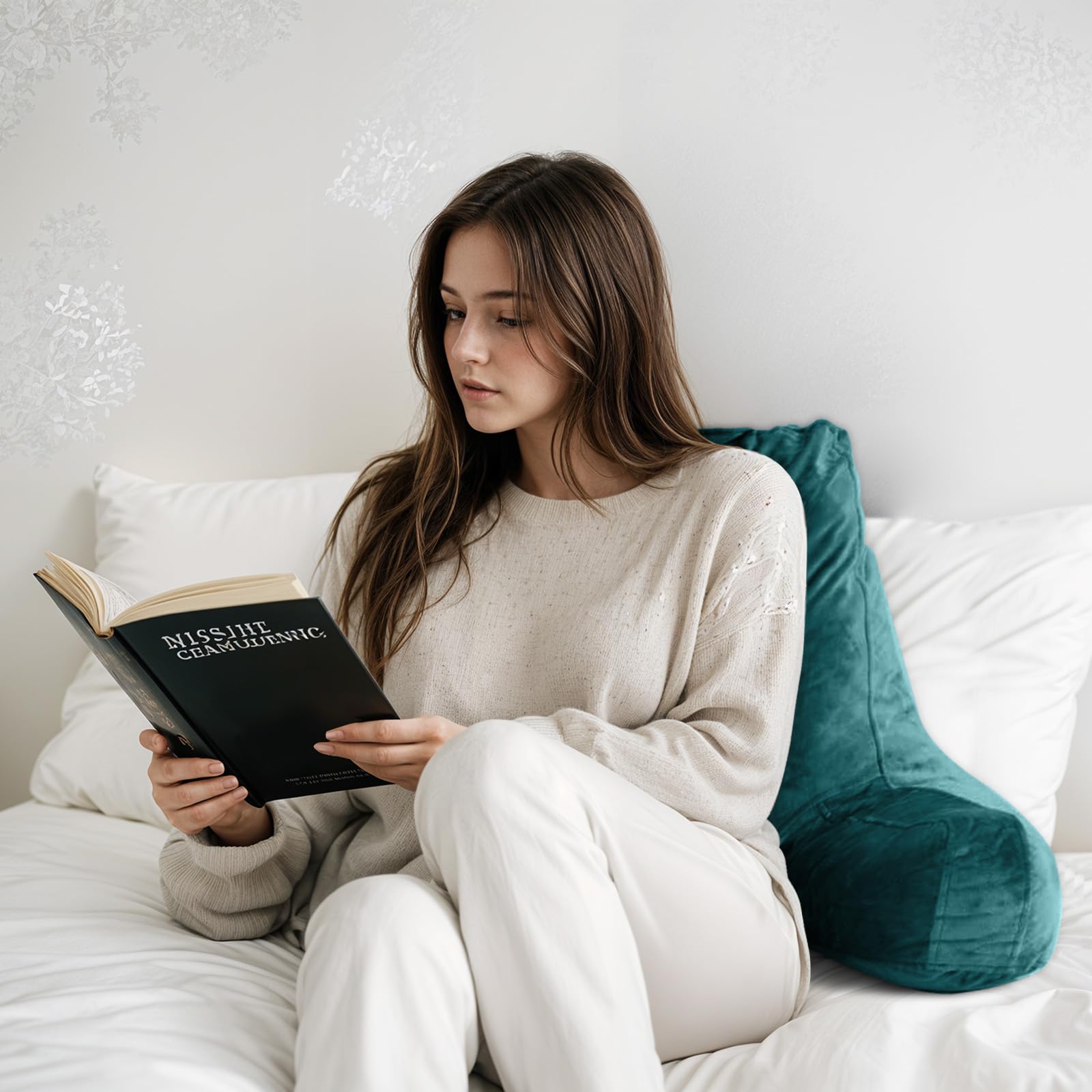 OAISZ Reading Pillow for Sitting in Bed Adult, Reading Pillow with Shredded Memory Foam, Bed Pillow with Washable Cover, Back Pillow Sitting Up with Extend Arms, Beige, X-Large
