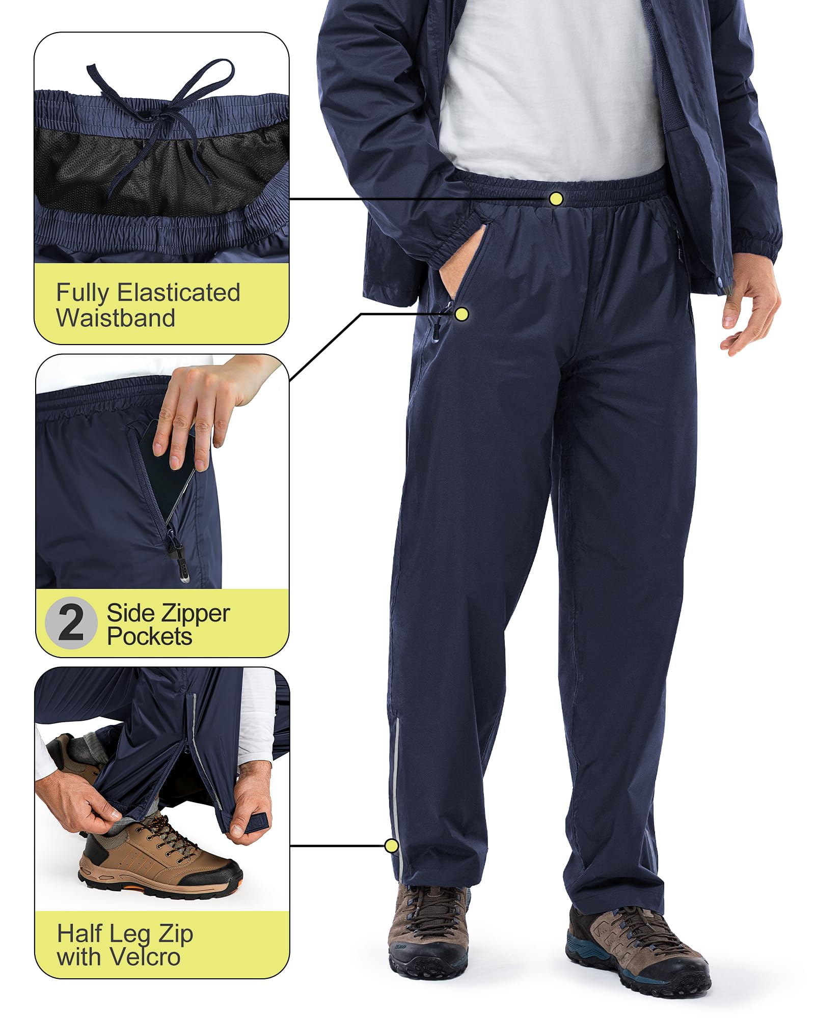 33,000ft Men's Rain Suit Packable Waterproof Lightweight Rain Gear for Golf Hiking Cycling 2 Pieces(Rain Jackets and Pants)