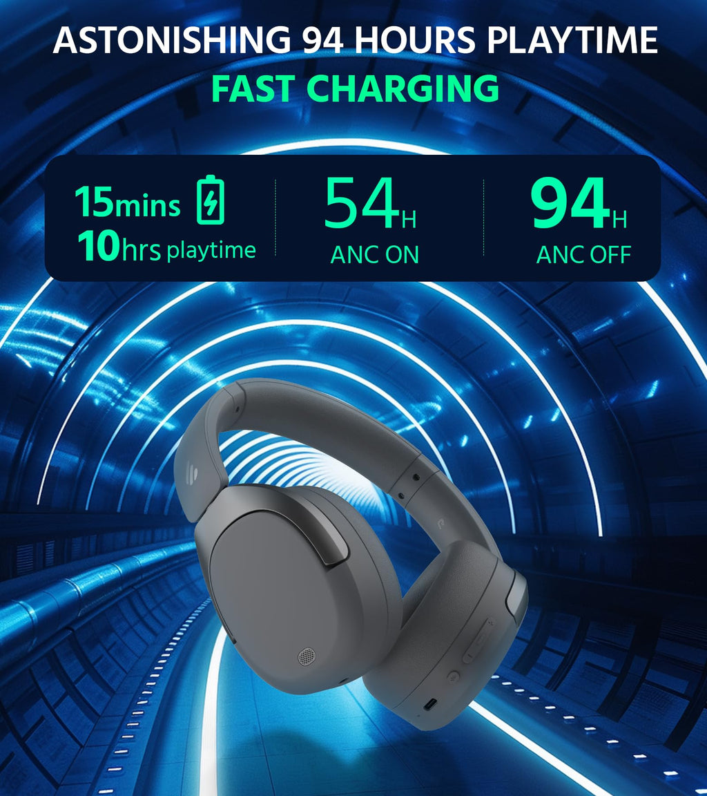Edifier W830NB Wireless Over Ear Headphones with -45dB Active Noise Cancelling, 94H Playtime, LDAC Hi-Res Sound, Spatial Audio, Fast Charging, Multipoint Connection, Bluetooth V5.4 - Black