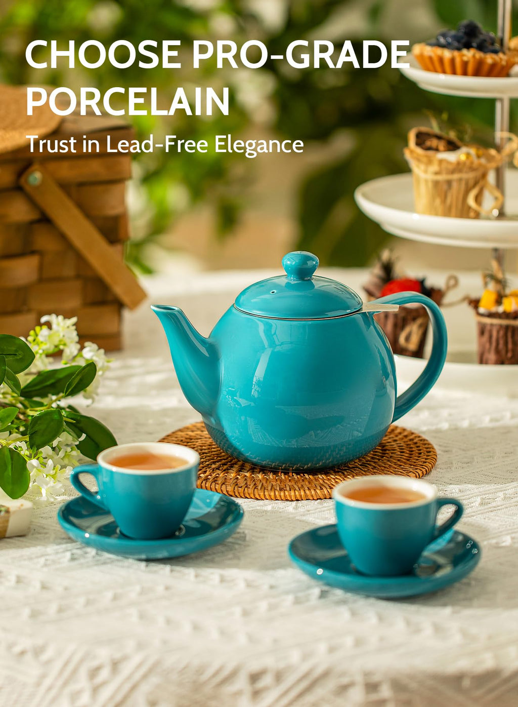Sweese Porcelain Teapot 27 oz with Infuser for Loose Leaf Tea, Bluish Grey