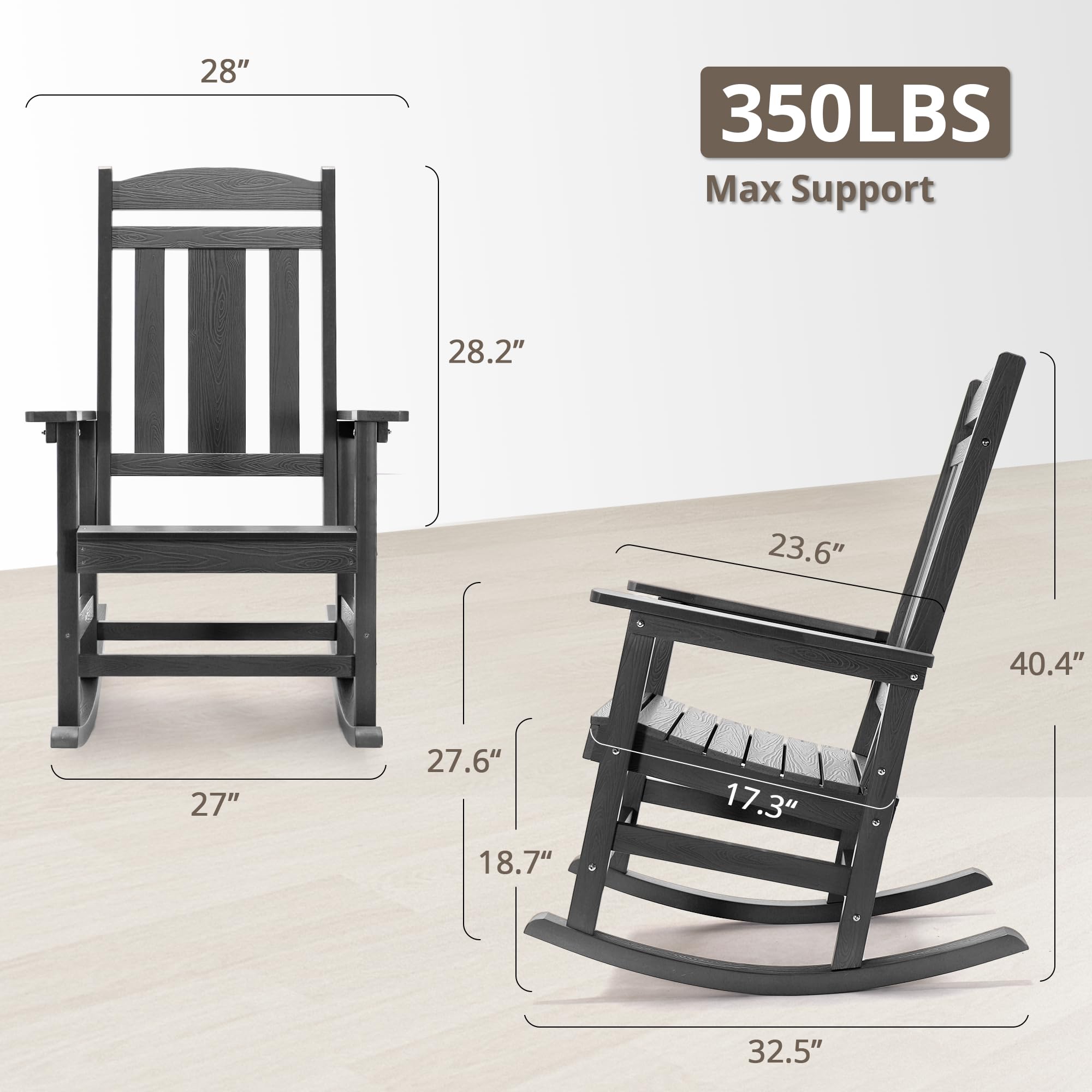 LUE BONA Rocking Chair Outdoor, Weather Resistant HDPS Plastic Rocker Chairs, 350lb Heavy Duty, Oversized Porch Rocker for Adult, High Back Smooth Rocking Chairs for Outdoor & Indoor, Aruba Blue