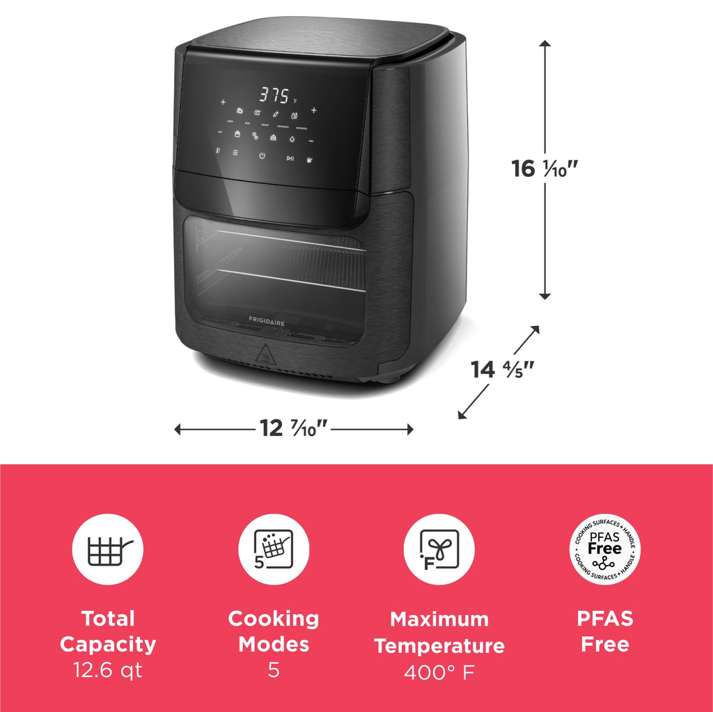 Frigidaire 3-in-1 Air Fryer, Large 5.3 QT Capacity, Digital Display, 3 Cooking Modes, 5 Recipe Presets, Automatic Shake Reminder, PFAS-Free Cooking Surfaces, Black