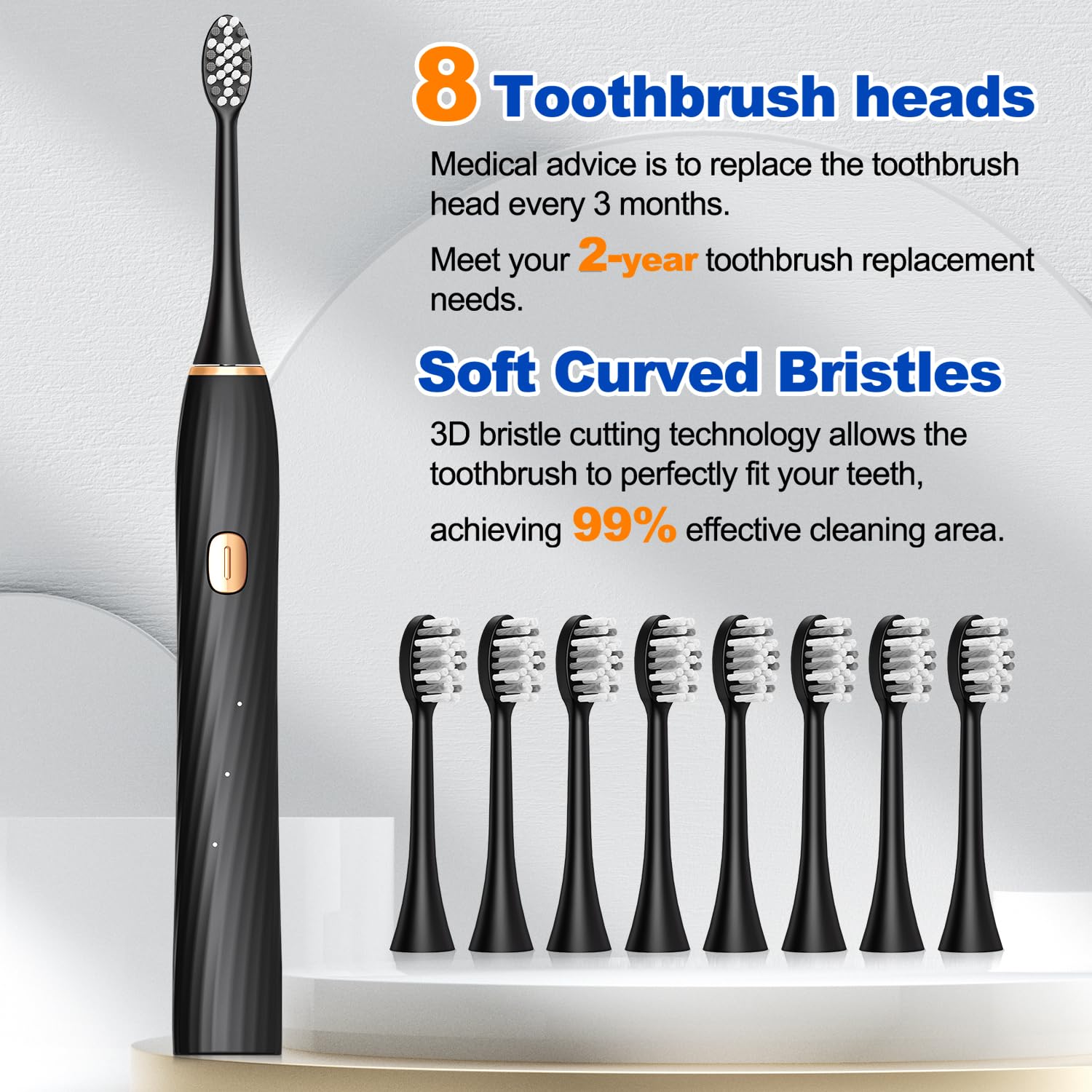FXQQZZ Electric Toothbrush for Adults and Kids, with Tongue Scraper and Travel Case, 8 Brush Head, Smart Timer & 4 Modes Rechargeable Toothbrush, 42000 VPM Deep Clean, One Charge Last 90 Days - Black