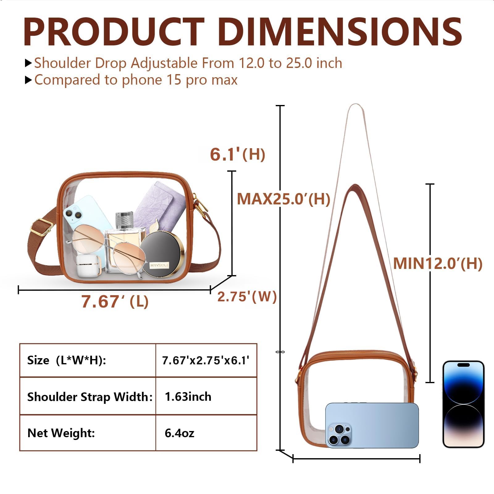 KETIEE Clear Crossbody Bag, Stadium Approved Clear Purse Bag for Concerts Sports Events Festivals