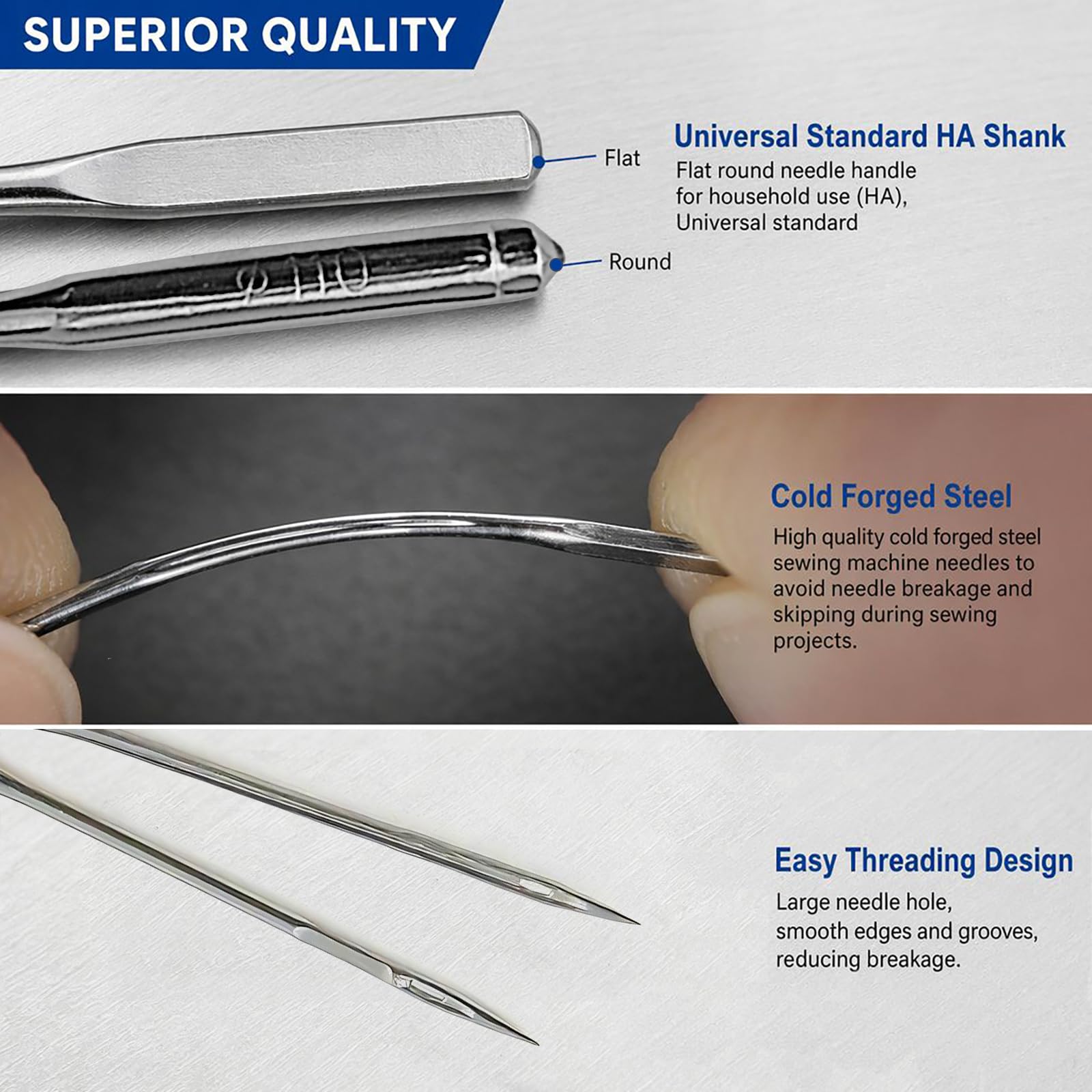 50 Pcs Universal Sewing Machine Needles HAX1 (65/9, 75/11, 90/14, 100/16 and Heavy Duty 110/18) Ideal for Various Fabrics, Compatible with Singer, Brother, Janome and Most Home Sewing Machine Brands
