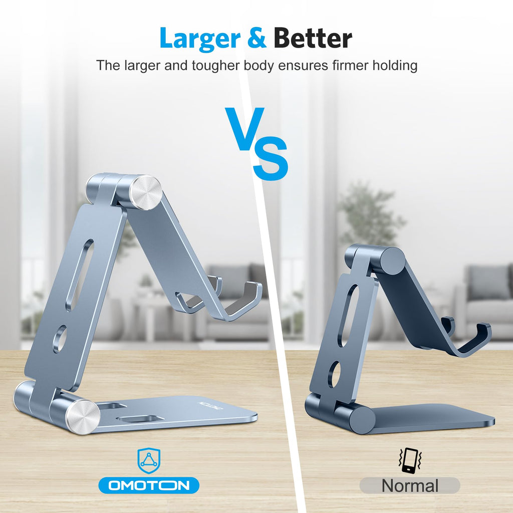 OMOTON Foldable Cell Phone Stand, C4 Portable Aluminum Phone Holder, Adjustable Phone Dock Cradle for iPhone 17/16/15 Pro Max Air, Small Tablets, All Smart Phones for Women Men Gift, Silver