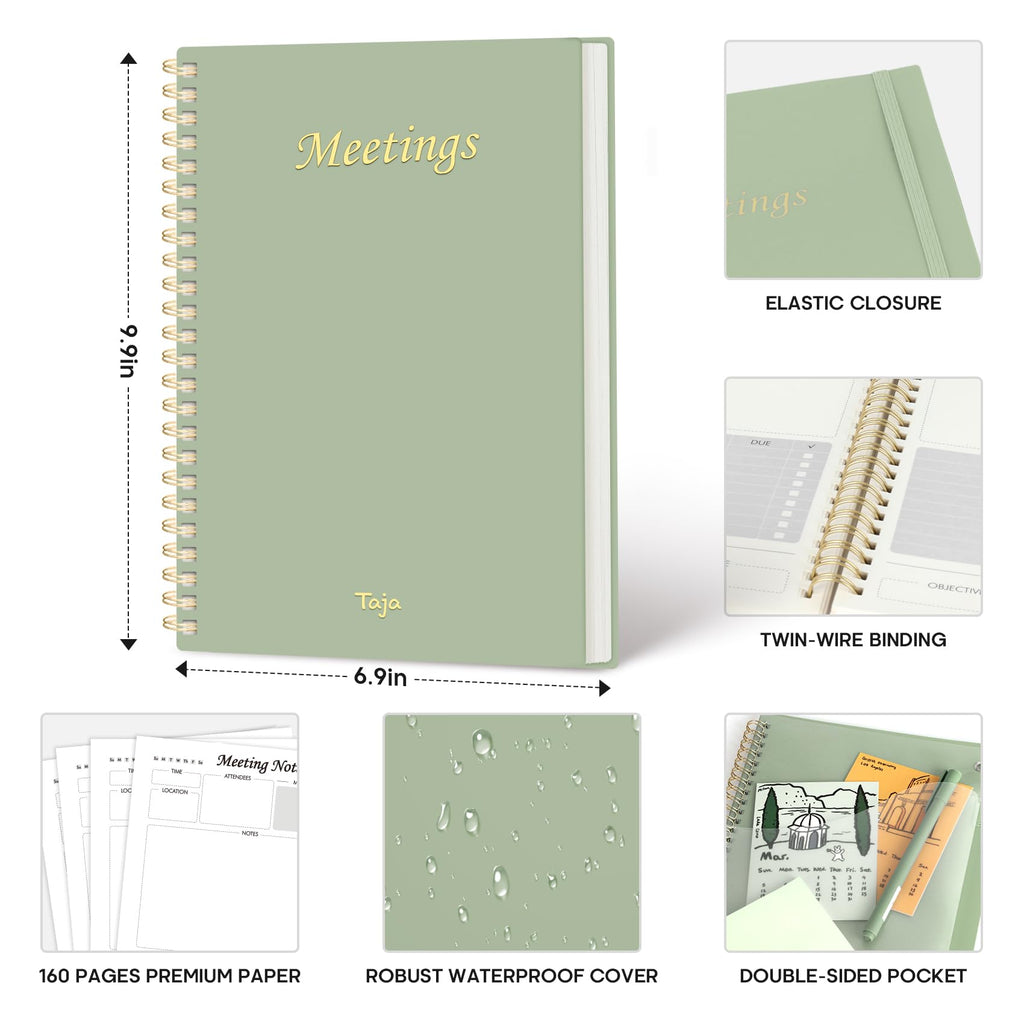 Meeting Notebook for Work Organization - Work Planner Notebook with Action Items, Agenda Planner for Note Taking, 160 Pages (6.9" X 9.9") Project Organizer for Men & Women - Pink