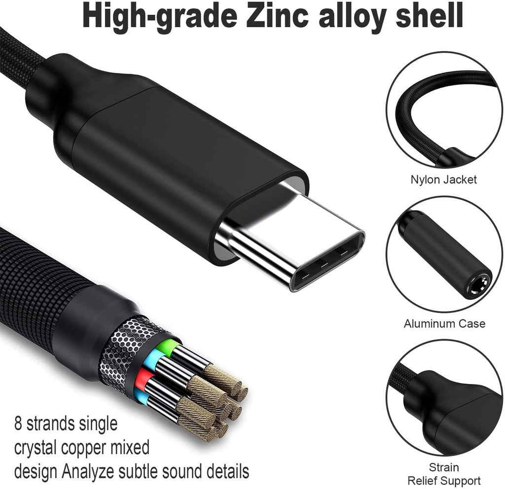 Adaptador USB tipo C a conector de auriculares hembra de 3.5 mm (Negro), cable USB C a auxiliar de audio compatible con Pixel 4 3 2 XL, Samsung Galaxy S21 S20 Ultra S20+ Note 20 10 S10 S9 Plus para