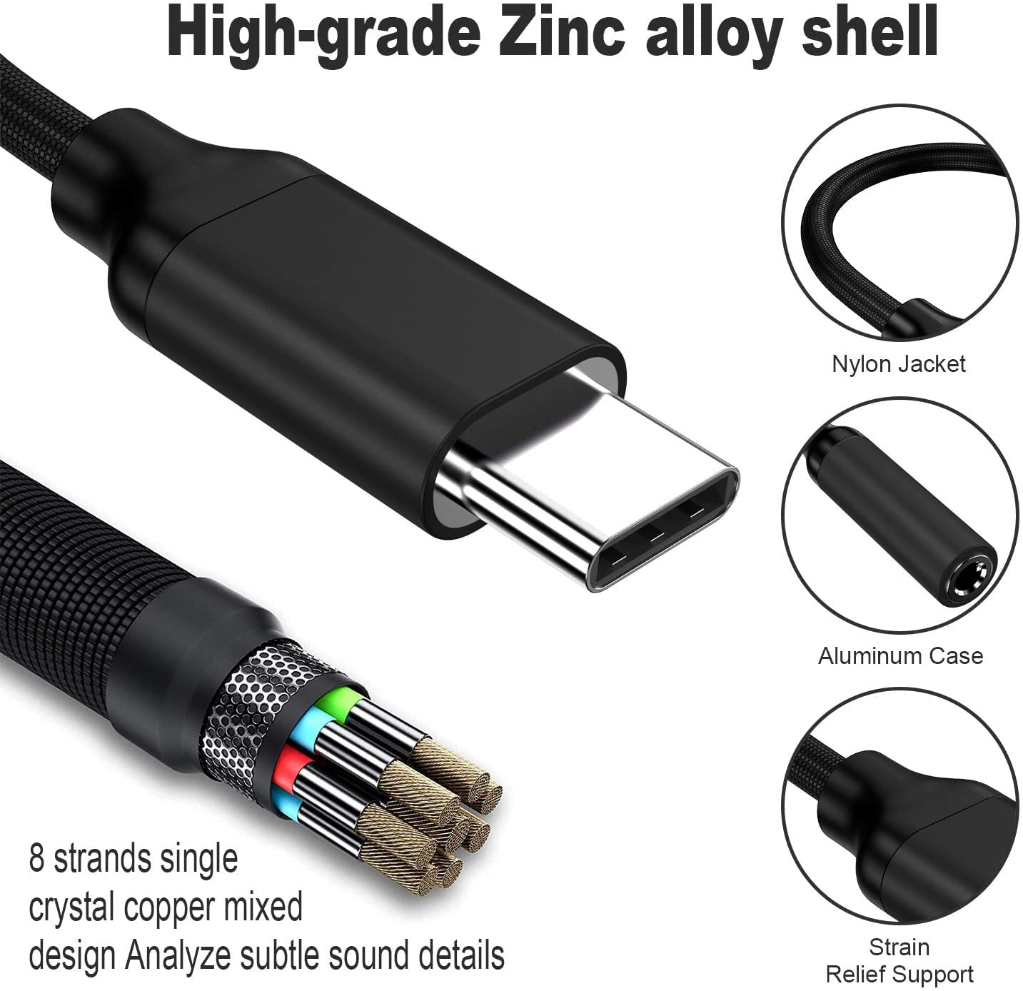 Adaptador USB tipo C a conector de auriculares hembra de 3.5 mm (Negro), cable USB C a auxiliar de audio compatible con Pixel 4 3 2 XL, Samsung Galaxy S21 S20 Ultra S20+ Note 20 10 S10 S9 Plus para