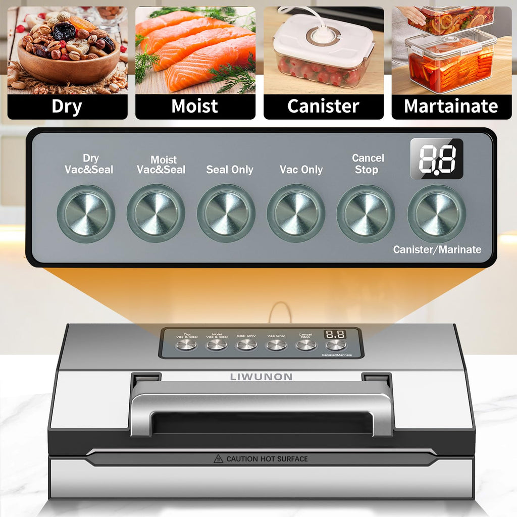 Powerful Suction Vacuum Sealer Machine,Commercial Fully Automatic Food Vacuum Sealer with Double Heat Seal,Dry & Moist Modes,Built-in Cutter,Bags Storage,Easy-Lock Handle,Include 2 Bag Rolls (Black)
