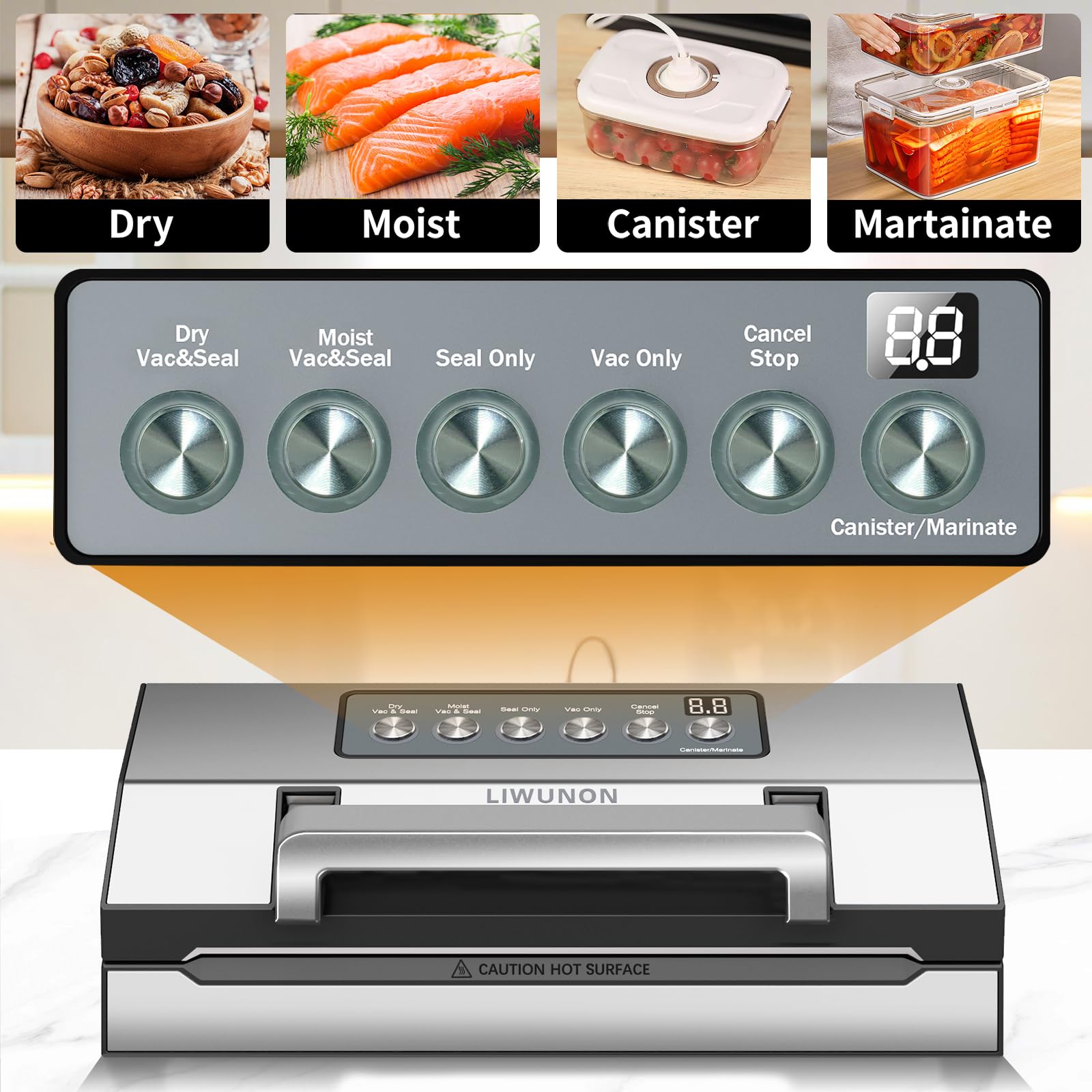 Powerful Suction Vacuum Sealer Machine,Commercial Fully Automatic Food Vacuum Sealer with Double Heat Seal,Dry & Moist Modes,Built-in Cutter,Bags Storage,Easy-Lock Handle,Include 2 Bag Rolls (Black)