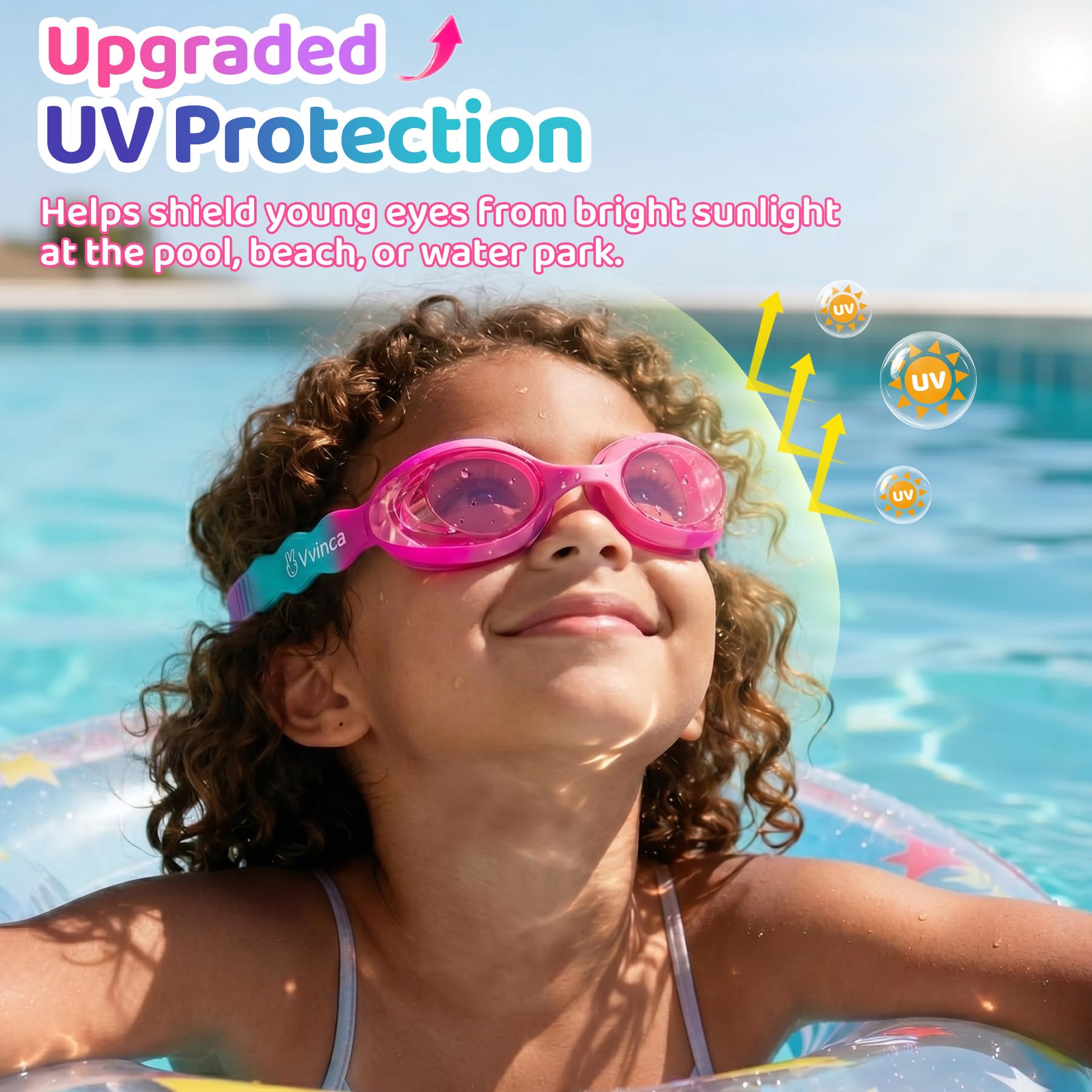 Vvinca Kids Swim Goggles with Fabric Strap No Tangle Pain-Free, Anti-Fog Swimming Pool Goggle No Leak for Toddlers Girls Boys
