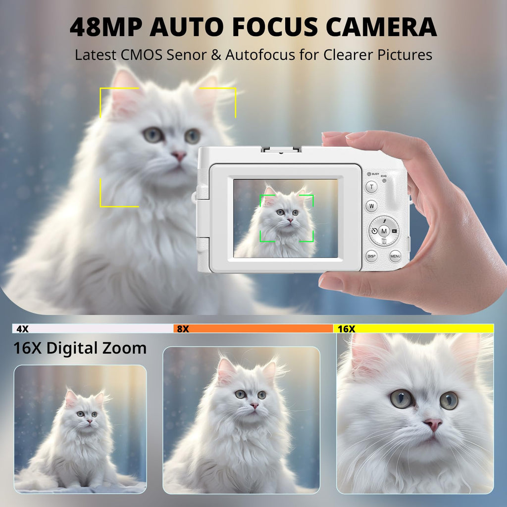 Duluvulu 4K Digital Camera for Photography Autofocus, 2026 Latest 48MP Vlogging Camera for YouTube with SD Card, 2 Batteries, 3" 180°Flip Screen Compact Travel Camera for Teens with 16X Zoom,Black