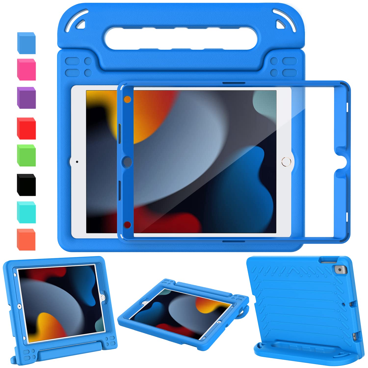 AVAWO Kids Case for iPad 10.2" 9th & 8th & 7th Generation, iPad 10.2 2021/2020/2019 Case with Built-in Screen Protector, Light Weight Shock Proof Handle Stand Friendly Cover for iPad 10.2" - Black