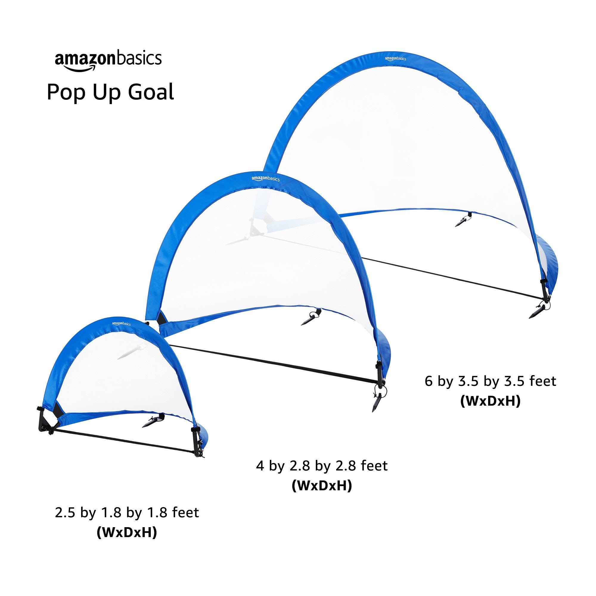 Amazon Basics Portable Pop Up Soccer Goal Set for Kids, Training Equipment, Outdoor Sports Games, Backyard Soccer, Blue, 2-Pack