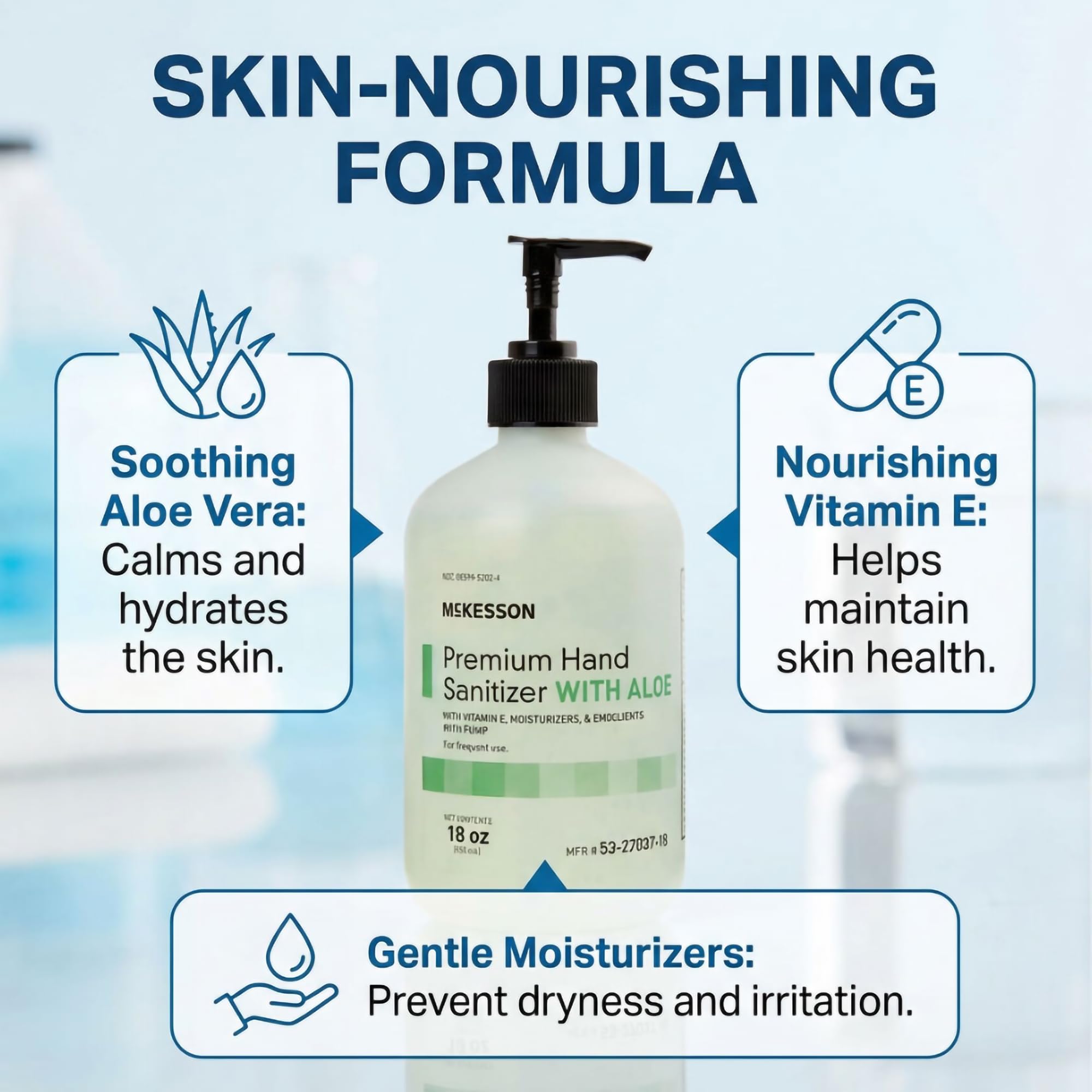McKesson Hand Sanitizer with Aloe, 18 oz Pump Bottle [Pack of 12] – Bulk, 70% Ethyl Alcohol, Spring Water Scent, No-Rinse Gel with Vitamin E and Moisturizers, Medical-Grade Sanitizer