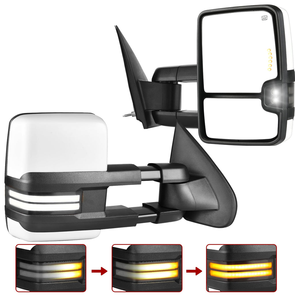 YITAMOTOR Towing Mirrors Compatible with 07-13 Silverado 1500 2500 3500 Tahoe Suburban Avalanche GMC Sierra Yukon Cadillac LED Turn Signal Light Power Heated Manual Telescoping Folding