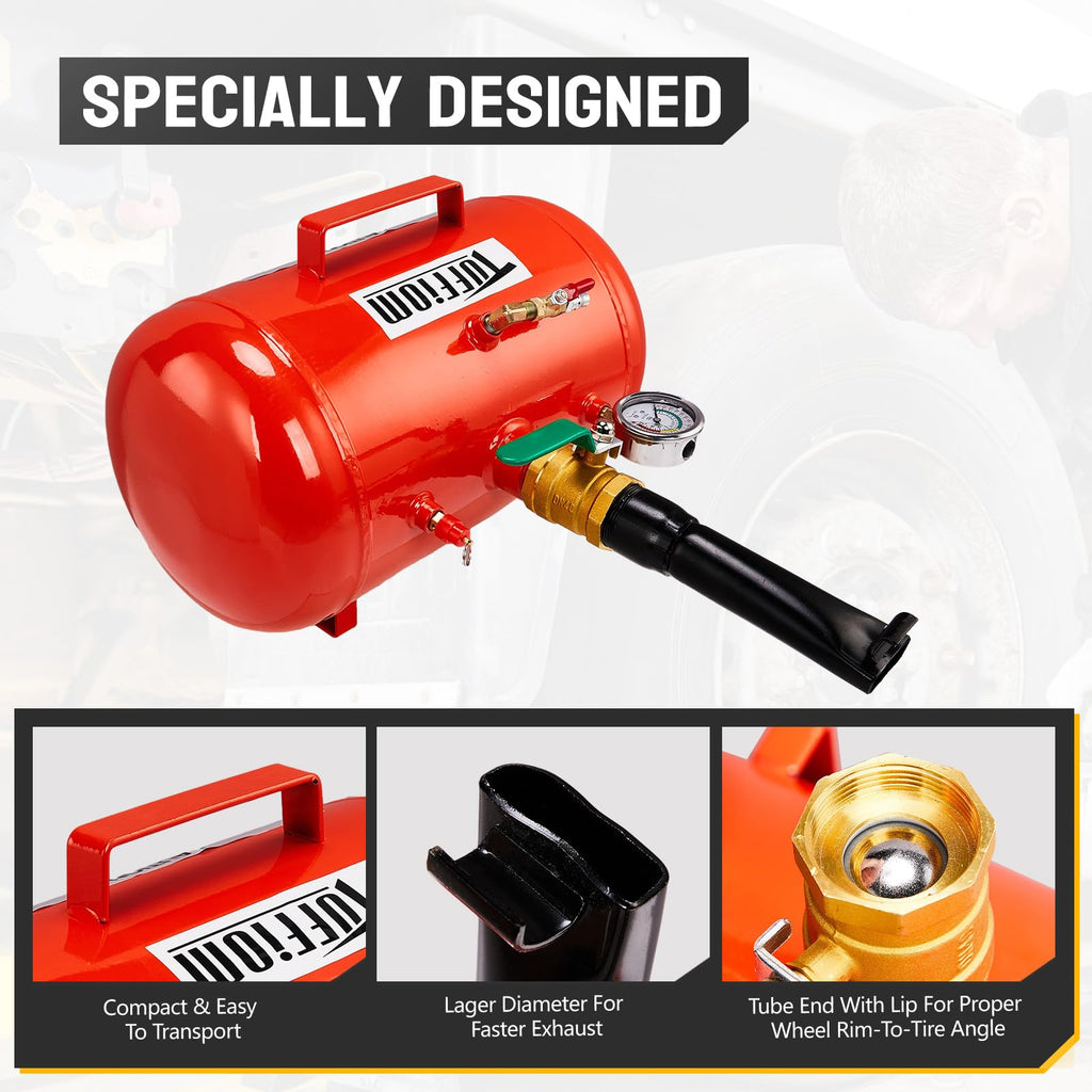 TUFFIOM 5 Gallon Air Tire Bead Blaster Seater w/Pressure Gauge & Handle, Wheel Seating Tool Inflator Tank for Truck ATV, 85-116PSI Operating Pressure, Red