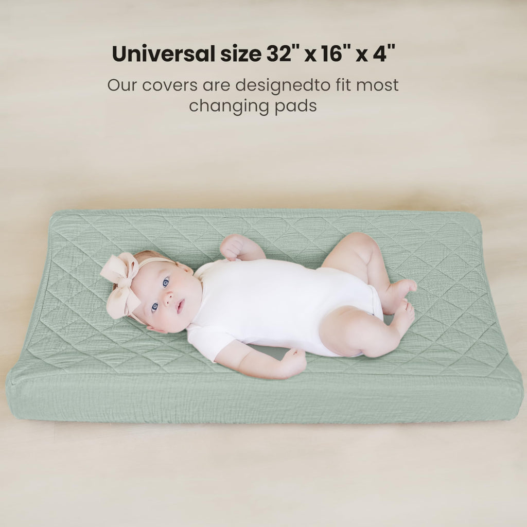 Konssy Waterproof Muslin Changing Pad Cover 2 Pack, Quilted Cotton Fitted Diaper Chang Table Cover, Soft Changing Pad Sheets for Girls Boys (Blossom,Pink)