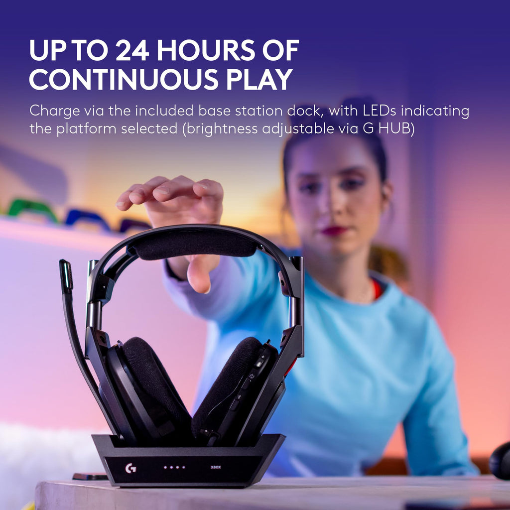 Logitech G Astro A50 X Multi-Platform Wireless Gaming Headset + Base Station for PS5/Xbox/PC: PLAYSYNC Video & Audio Switcher, HDMI 2.1 4K 120Hz VRR, <24bit/48kHz, 24hr Battery, 2.4GHz & BT - Black