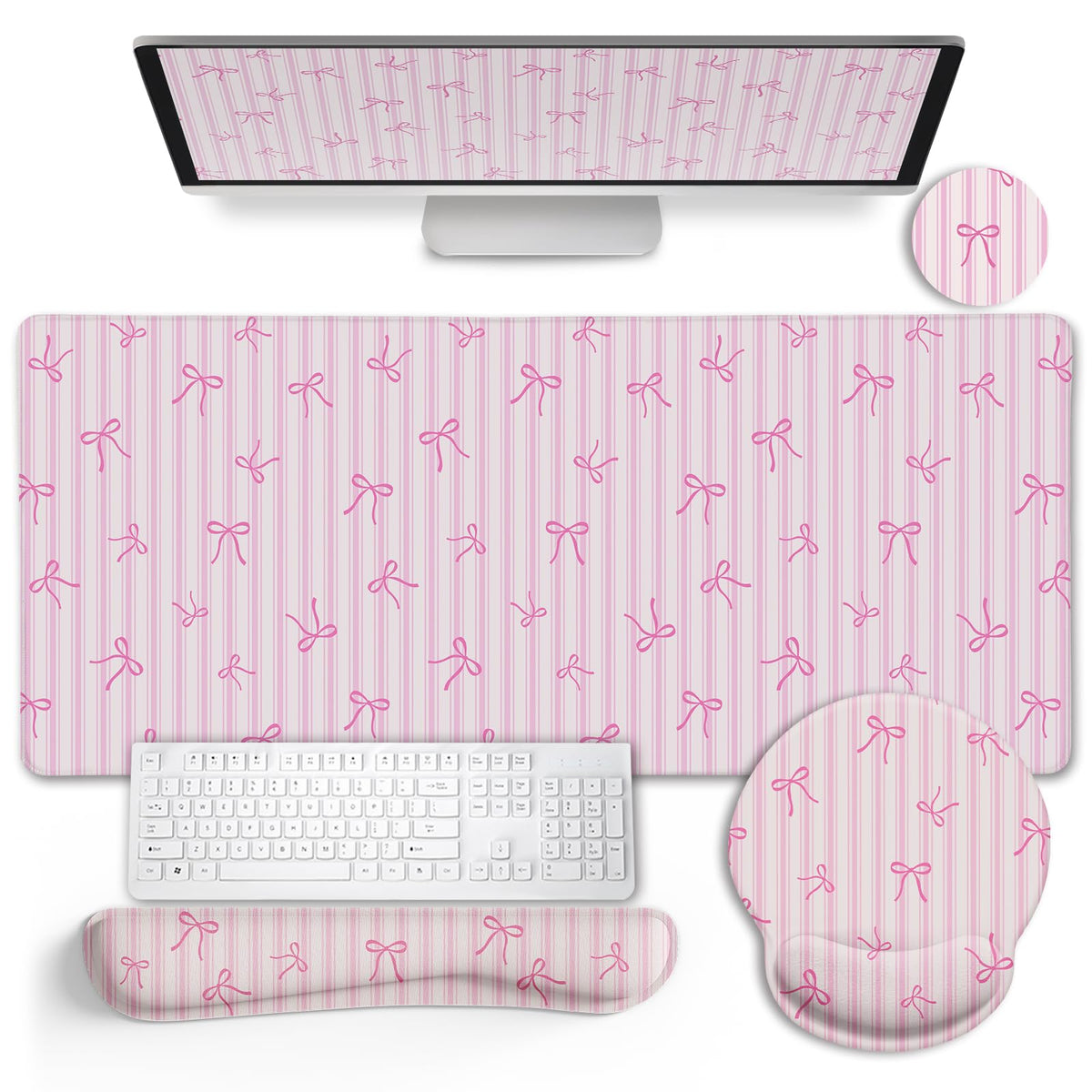Black Striped Ergonomic Large Desk Mat Set with Wrist Rest