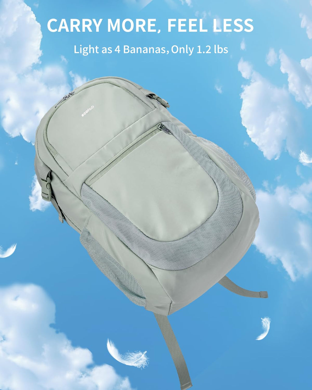 ECOHUB Travel Backpack for Women, 17.3 inch Suspended Laptop Backpack, Fashion Slim Water-Resistant College Computer Bookbag, 28L Personal Item Bag with 12 Pockets for Causal, Work, Beige