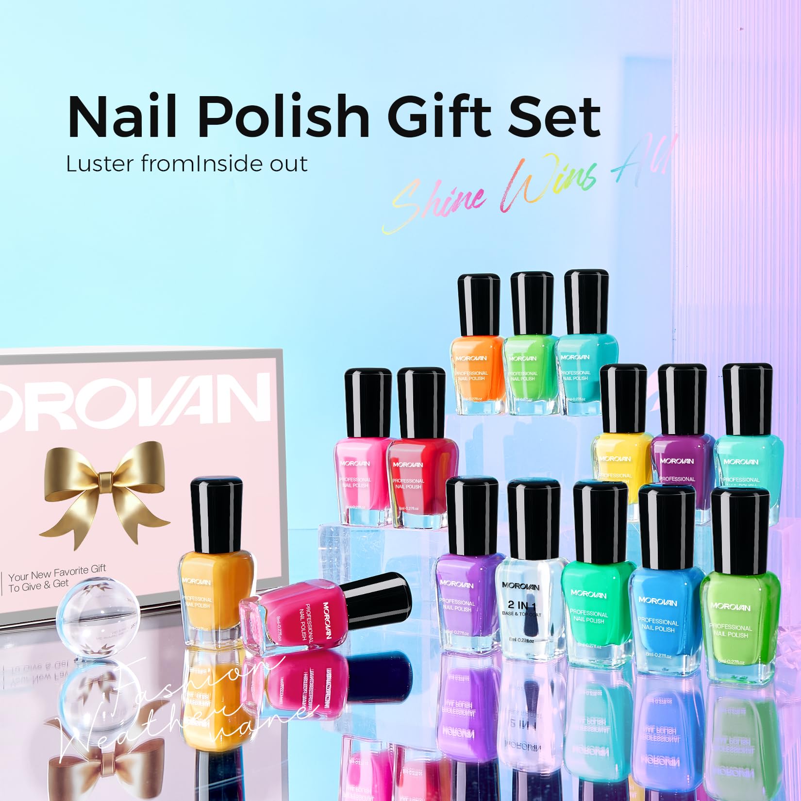 Morovan 15 Bright Color 0.27oz Air Quick Dry Long Lasting Nail Polish Gift Set for Women