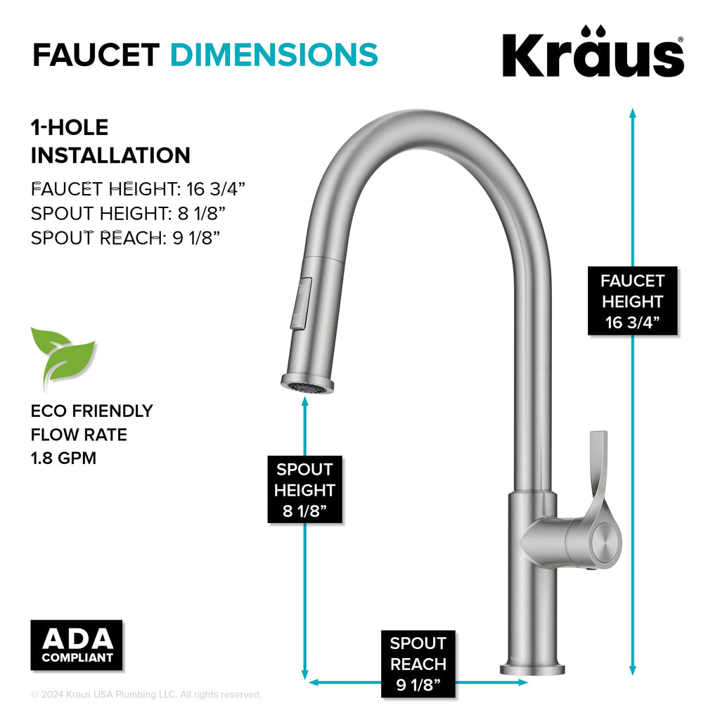 KRAUS Torak Pull Down Kitchen Faucet in Matte Black with Commercial Style Spring Spout, 2 Function Sprayer, Pre-Attached Water Lines, and Mounting Hardware, KPF-2635MB