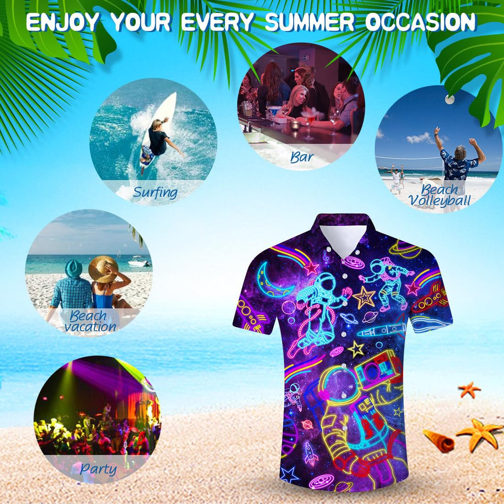 Fanient Mens Hawaiian Shirt Summer 3D Print Casual Short Sleeve Button Down Graphic Aloha Dress Shirts