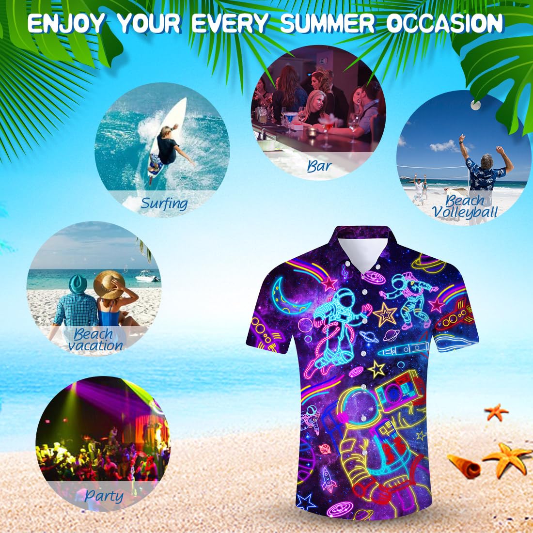 Fanient Mens Hawaiian Shirt Summer 3D Print Casual Short Sleeve Button Down Graphic Aloha Dress Shirts