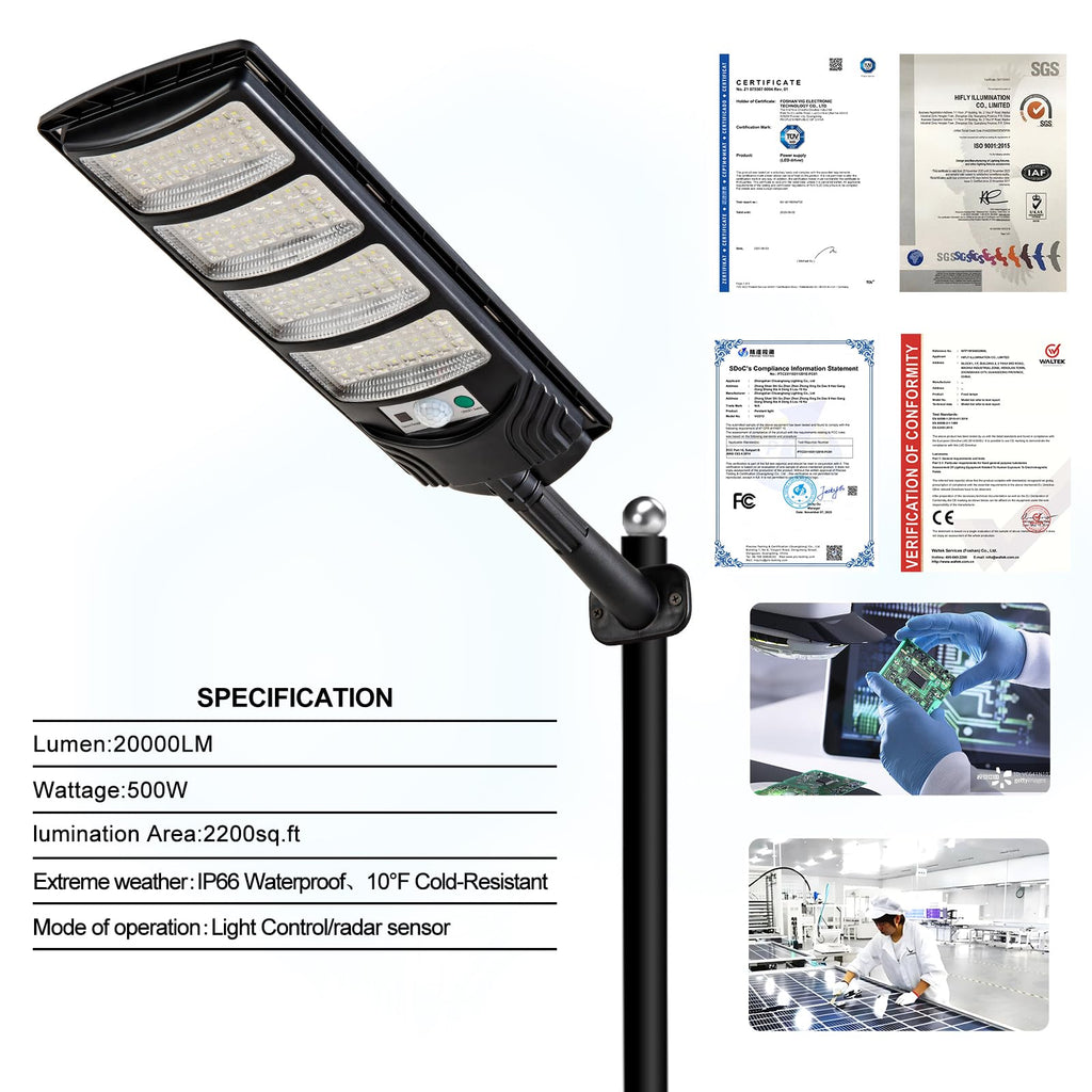 Solar Outdoor Lights,448LEDs Street Lights with 20000LM Hight Brightness, IP66 Waterproof Security Flood Light, Dusk to Dawn Solar Street Lights,for Exterior Wall, Patio, Yard, Deck, Garden