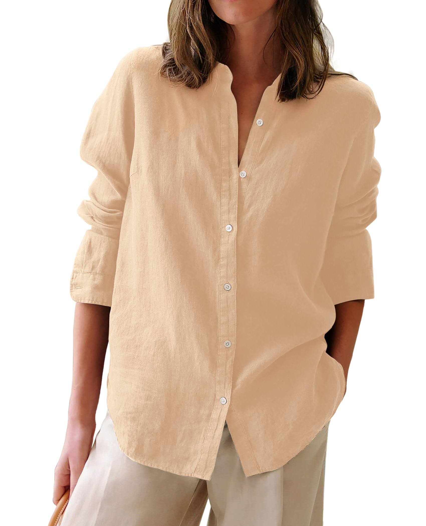Button Down Shirts for Women Cotton Oxford Shirts Long Sleeve Dress Shirts Collared Blouses Work Casual Solid Tunic Tops