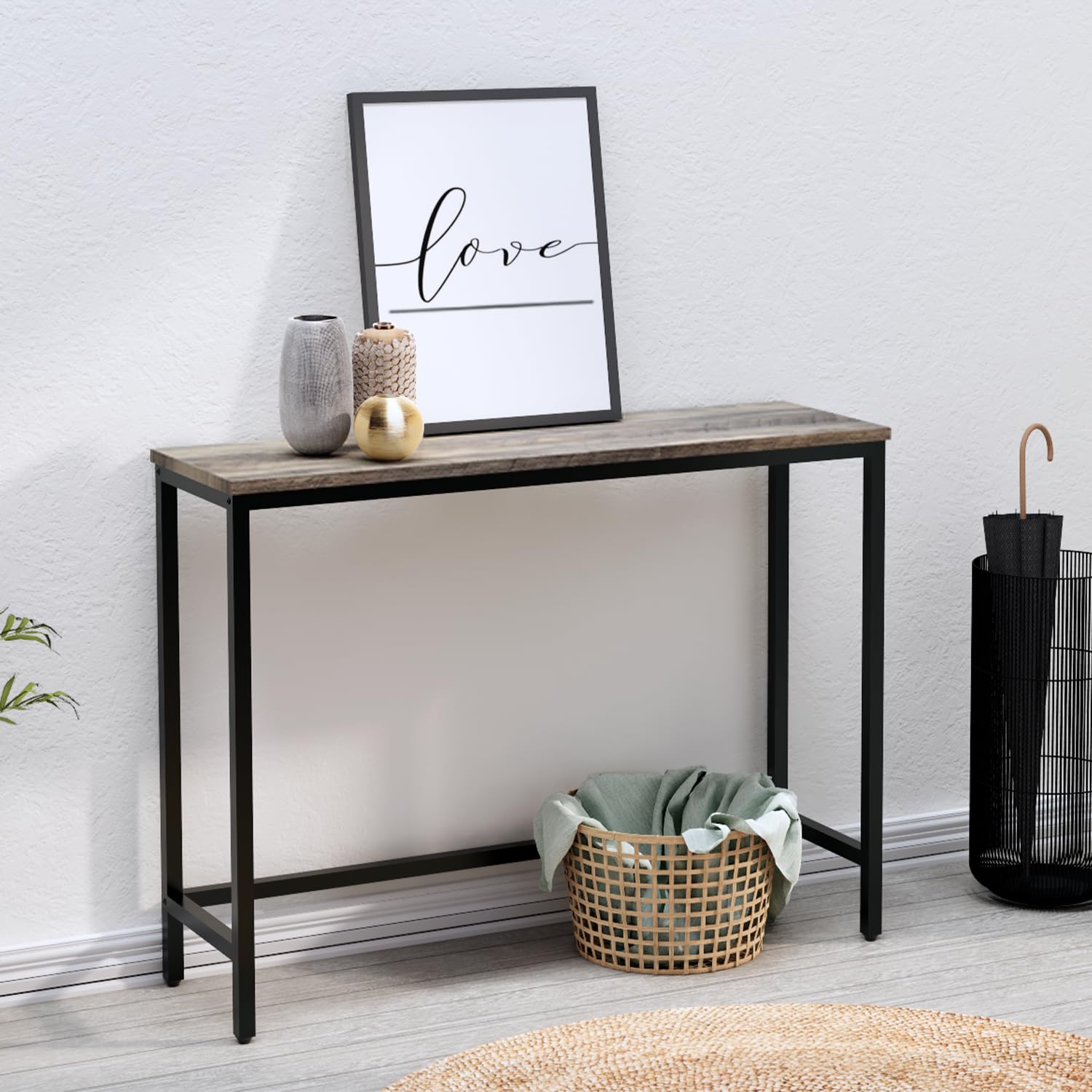 Timberer 39.4” Console Table, Hallway Entrance Table Sofa Table Behind Couch, for Living Room, Entryway, Easy Assembly, Accent Table, Black