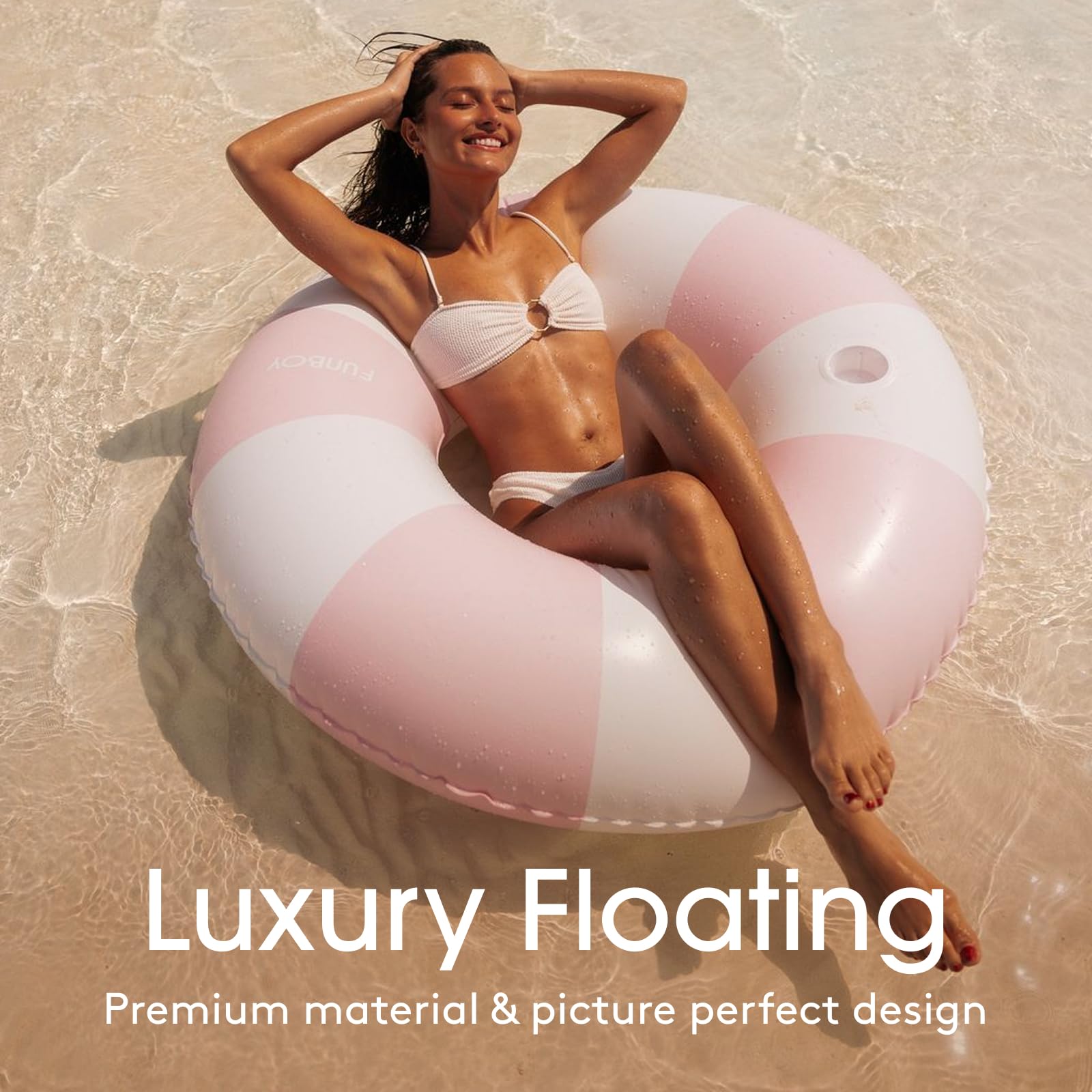 FUNBOY Giant Vintage Stripe Inflatable Tube Pool Float with Cup Holder 48" Large Pool Float for Adults Inner Tube Swimming Pool Toys Swim Rings Pool Lounger Float for Pool Party & Summer