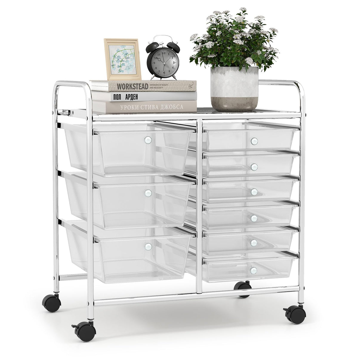 LDAILY 9 Drawer Rolling Storage Cart, Rolling Cart with Drawers for Classroom, Art Supply Craft Organizer on Wheel with Metal Frame & Handles for Home Office School