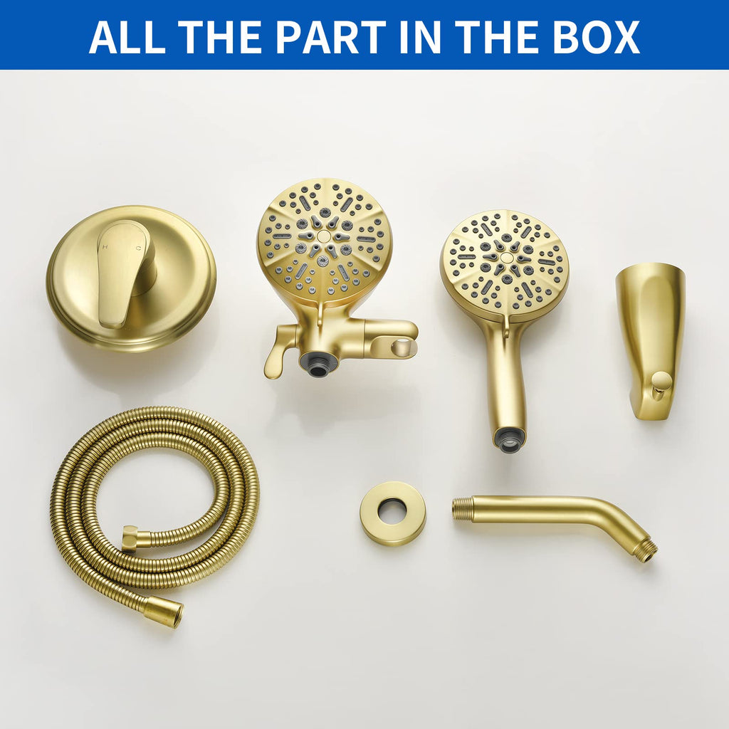 Shower Tub Kit Tub Shower Faucet Combo Set Bathtub Faucet Set Shower System with Tub Spout Shower Valve and Trim Kit Shower Fixtures Brushed Gold