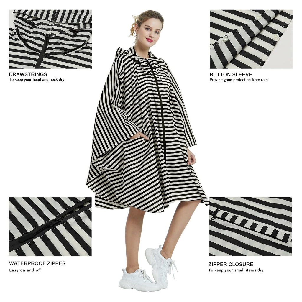 Rain Poncho Jacket Coat Hooded Zipper Style for Women/Men/Adult with Pocket