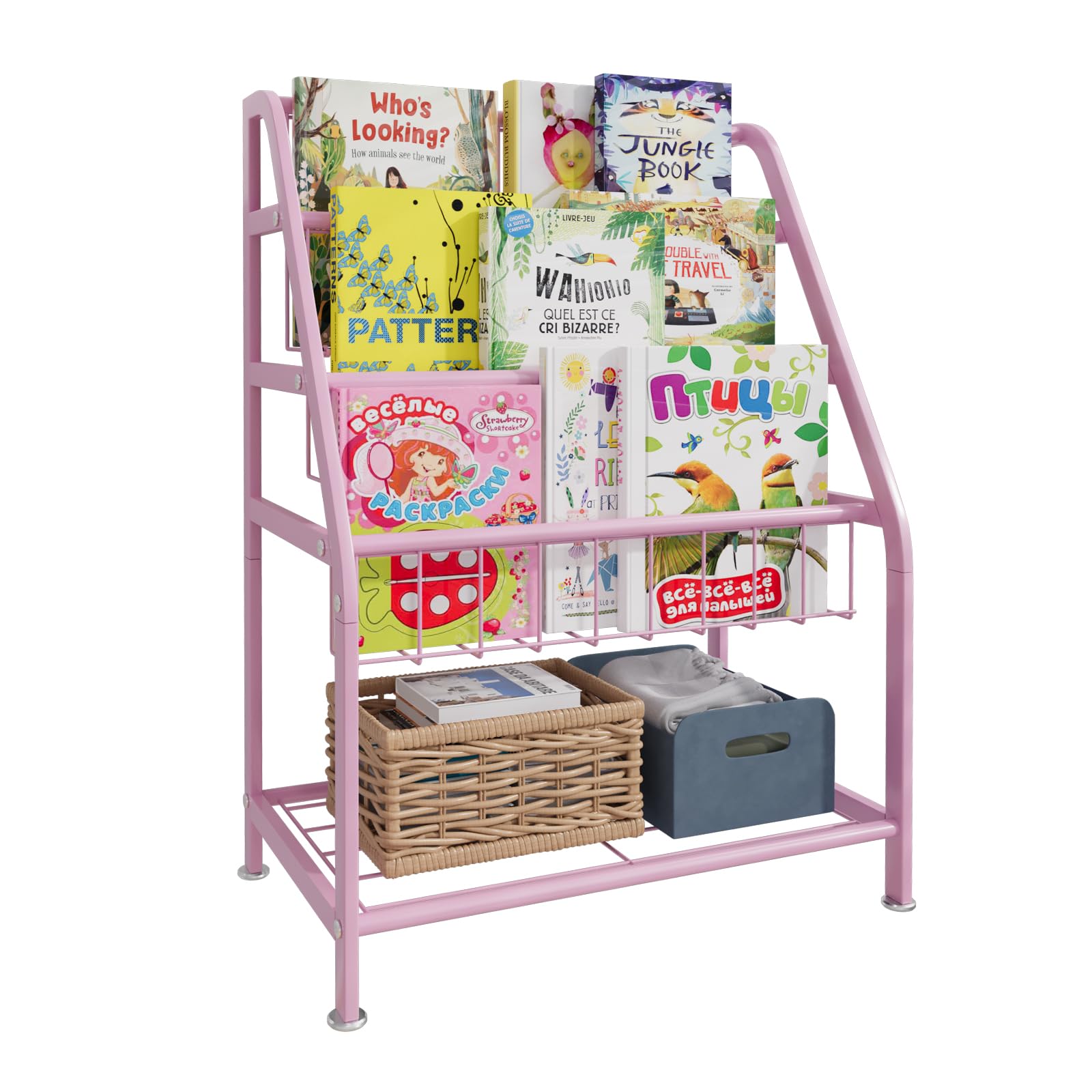 aboxoo Metal Kids Bookshelf Black Large Freestanding for Children Room 32 in Toy Organizer Large Stable Bookcase Bookstore Library Book Unit Storage Kids Bed Living Room