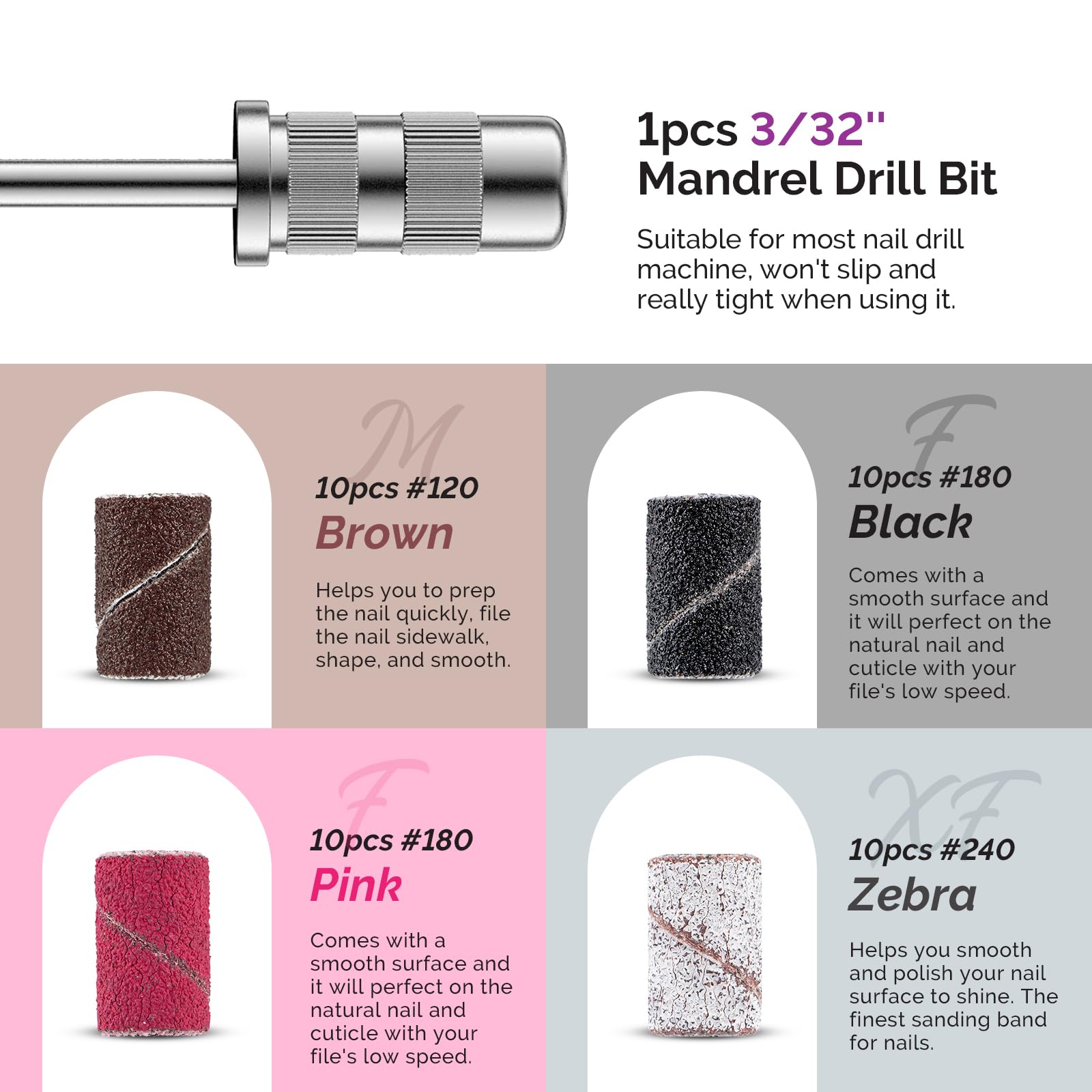 MelodySusie 10pcs Nail Drill Bits Set, 3/32 Inch Diamond Cuticle Bits for Nail Drill E-File, Manicure Pedicure Remover Tools for Acrylic Gel Nails, Salon Home Use Nail Care Supplies, Rainbow