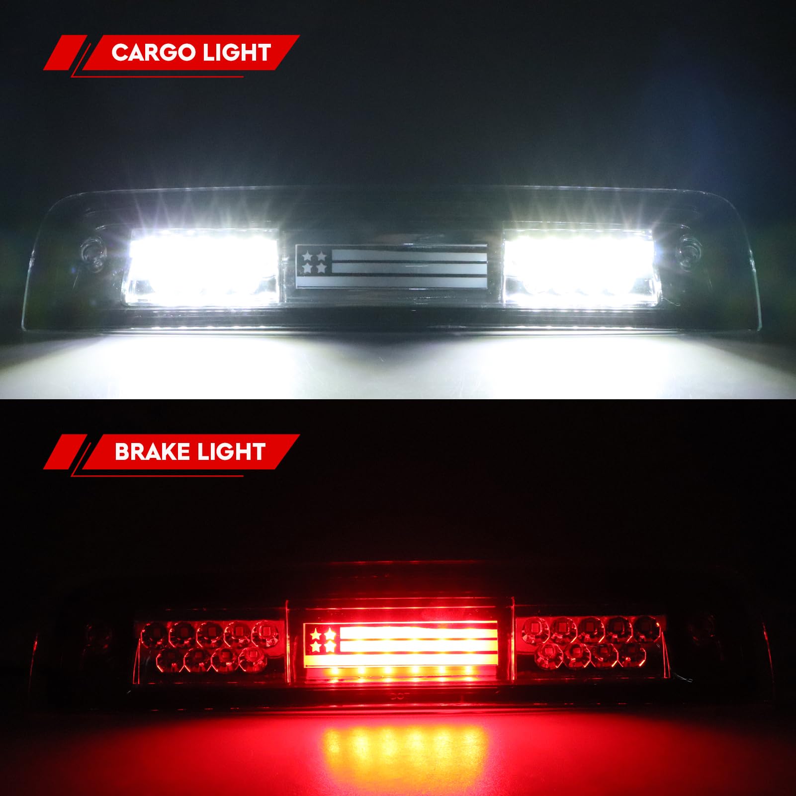 Tresound For 1994-2001 Dodge Ram 1500/2500/ 3500 Third 3rd LED Brake Light Cargo Lamp High Mount Brake Light Replacement (Black+ Smoke Lens)