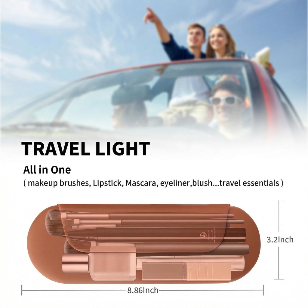 AGIKET Silicone Makeup Brush Holder Travel Cosmetic Bag：Soft Portable Cosmetic Face Brushes Holder with Upgrade Anti-Fall Out Magnetic Closure, Large Travel Makeup Brush Case - Walnut
