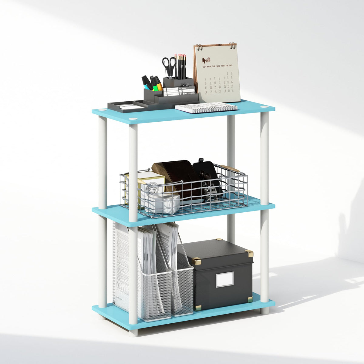 Furinno Turn-N-Tube Book Shelf, 4-Tier Bookshelf, Bookcase with Multipurpose Compact Display Rack, 11.6 x 23.6 x 43.2, for Living Room, Bedroom, Home Office, Americano/Black