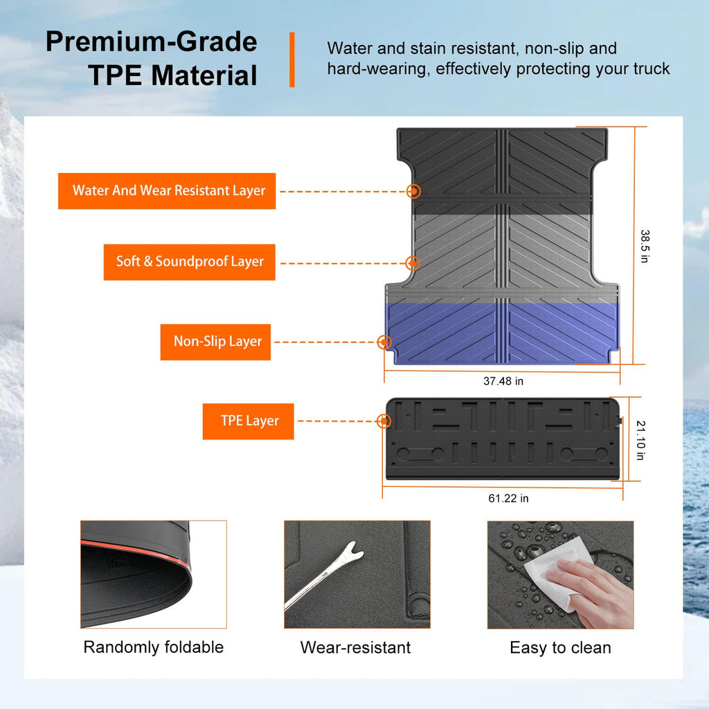 powoq 5.5FT Bed Liner Compatible with 2015-2026 Ford F150 Truck Bed Mat Waterproof Bed Mat TPE Truck Bed Liner Replacement for 2015-2026 Ford F150 Accessories (3-Fold 5.5FT Truck Bed Mat)