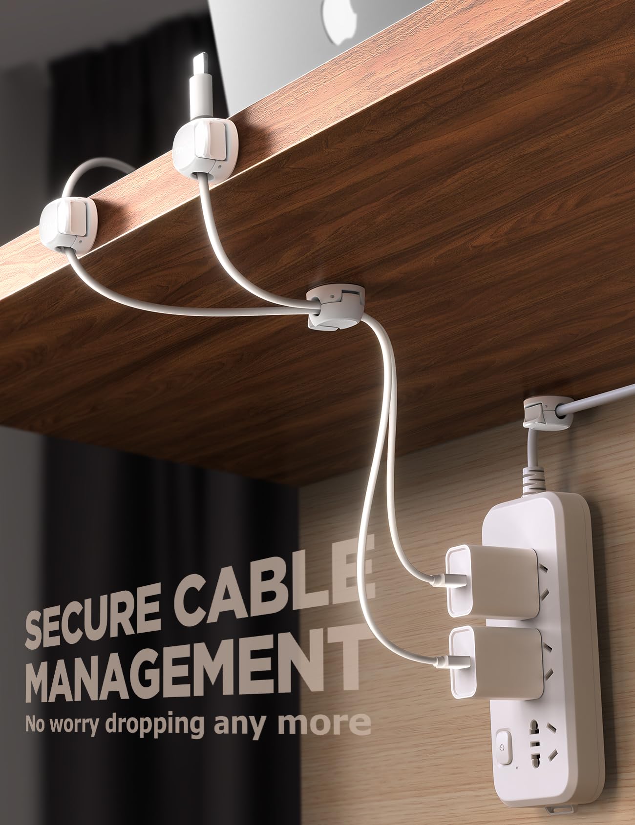 Cable Clips - Chfeila Latest Dual Spring Cord Organizer with Clasp Lock, 6Pack [Max Stability] Desk Cable Management, Adhesive Phone Charging Wire Holder for Nightstand/Car/Wall, Office Accessory