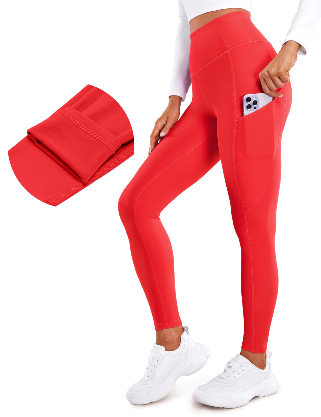 CRZ YOGA Fleece Lined Leggings Pockets 28'' - Thermal Casual Lounge Workout Womens Yoga Full Length Pants Winter Warm