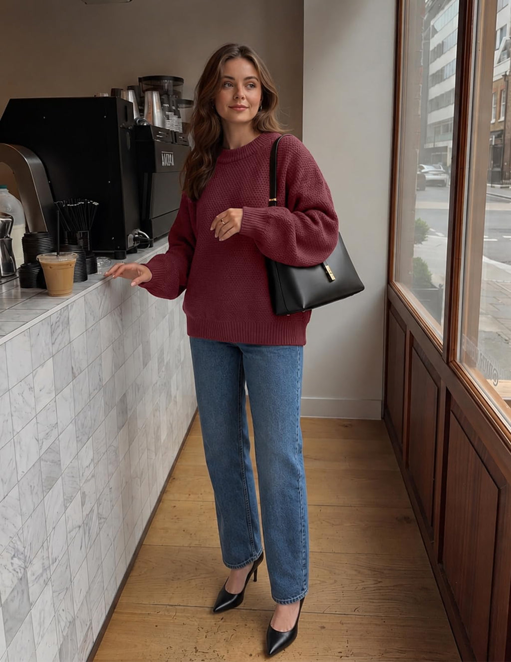 MEROKEETY Sweaters for Women Fall Winter 2026 Oversized Pullover Spring Crew Neck Long Sleeve Heathered Knit Tops