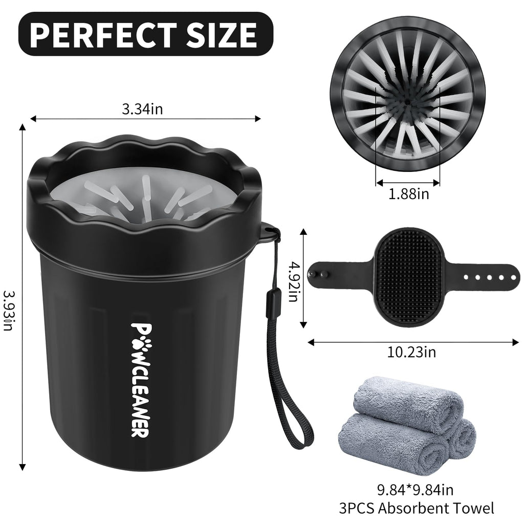 Professional 7 in 1 Dog Paw Cleaner for Dogs & Cats - Includes 1 Portable Paw Washer, 1 Bath Brush, 2 Dog Toothbrushes and 3 Absorbent Towels Note: Fits Paws up to 2 Inches Wide (Small, Black)