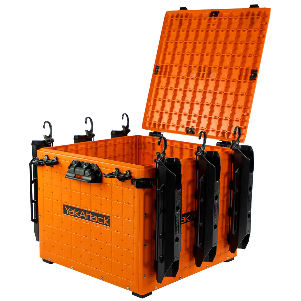 YakAttack BlackPak Pro 13" x 13" Fishing Crate with 3 Rod Holders - Battleship Grey | Compact Tackle Storage Box & Gear Organizer for Kayaks | Lightweight, Durable & Customizable Marine Accessory